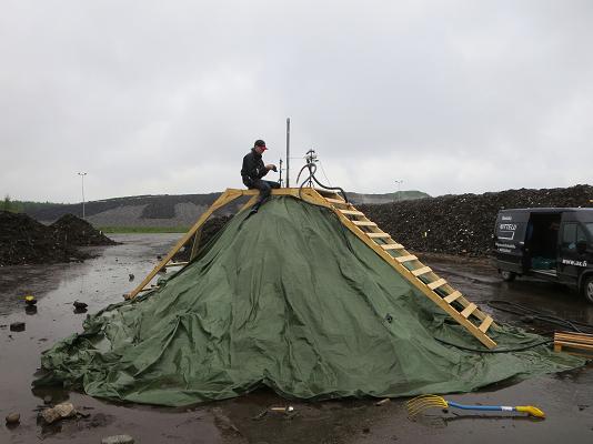 The emission measurements of a compost test heap